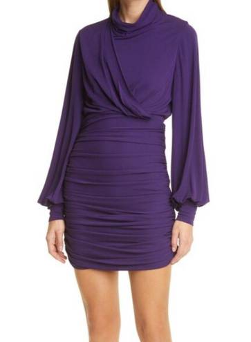 Harper Ronny Kobo  Ruched Mini Dress with Balloon Sleeves Purple Eggplant S NWT