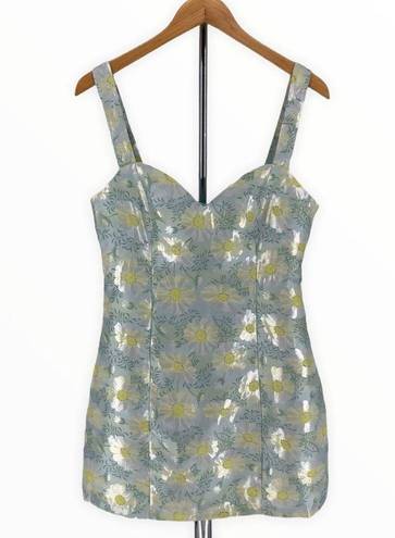 Lulus Lulu’s Blooming Love Light Blue Yellow Floral Jacquard Mini Dress size Medium