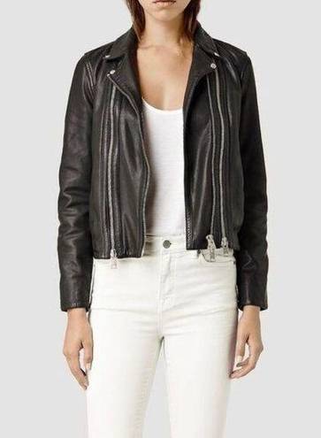 All Saints Dare Biker Leather Jacket in Black, Sheep Leather Bomber