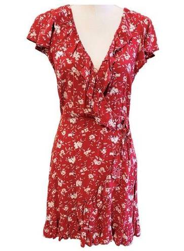 American Eagle  Red Floral Wrap Dress Medium