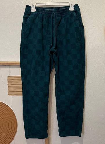 Vans Teal Green Corduroy Checkered Plaid Range Elastic Relaxed Pants Small