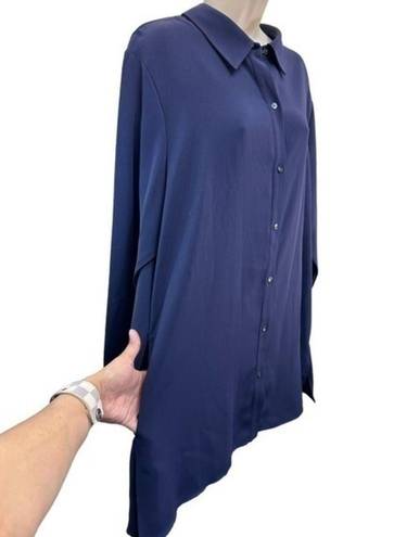 Natori  NAVY blue long sleeve button down tunic top