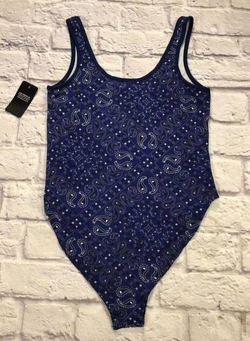 One Piece IML Womens Blue Bandana Graphic  Bodysuit Size Small