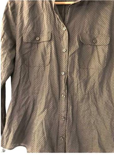 The Loft  Women`s Shirt Long Sleeve Gray Polka dot Button Up Sz XL