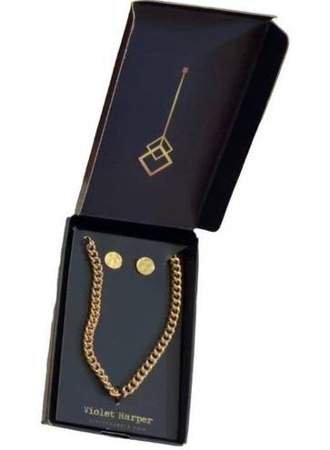 Harper Violet  NIB Elana Link Gold Plated Necklace + Hammered Earring Set