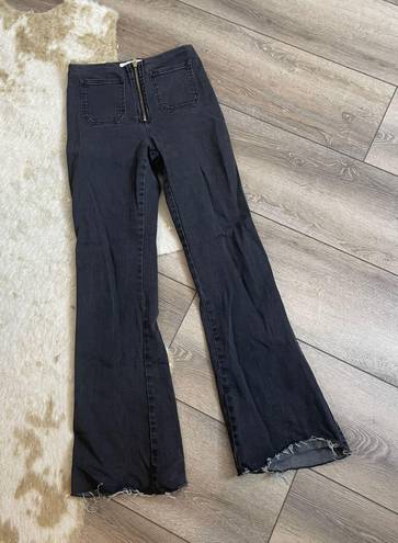 Honey Punch High Rise Zipper Black Flare Jeans