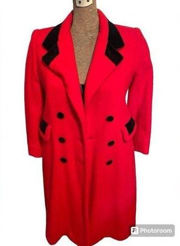 Vintage 1970s Rothschild Women’s Wool Long Coat, Size 8 Red and Black