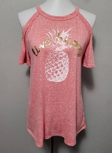 143 Story  By Line Up Coral Marled Pineapple Graphic Cold Shoulder Tee Size Small