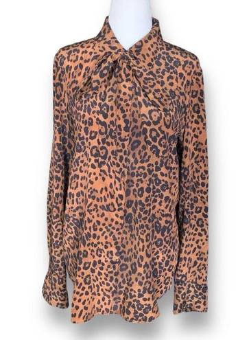 Lafayette 148  New York Diana Shirt Leopard Print Tie Front Long Sleeve Blouse