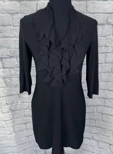 White House | Black Market  womens sz S v-cut ruffle front 3/4 Sleeve black dress 