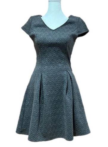 Alya  Fit and Flare Gray Dress Short Sleeve V Neck Dress Woman’s Size Small