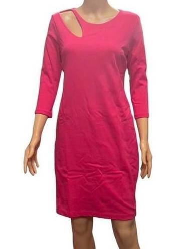 Boston Proper  CUTOUT SHOULDER PONTE STRETCHY BODYCON PINK 3/4 SLEEVE DRESS M