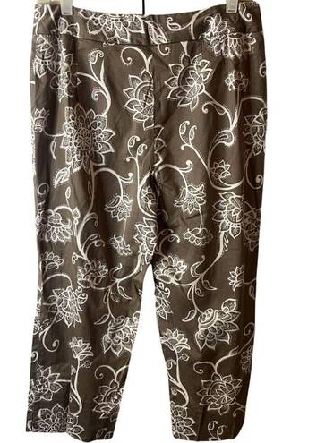 Talbots Vtg 90s/Y2K  Petites Stretch Floral Capri Crop Pants Brown/White Sz 10P