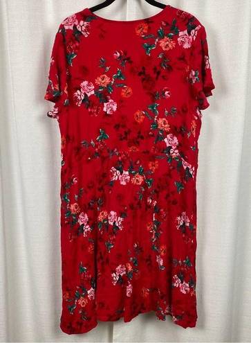 Torrid  Red Floral Gauze Lace Up Skater Dress Sz.2