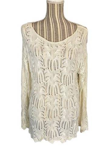 Eight Eight Eight  White Long Sleeve Cotton Knit Sweater Blouse Women Sz XL