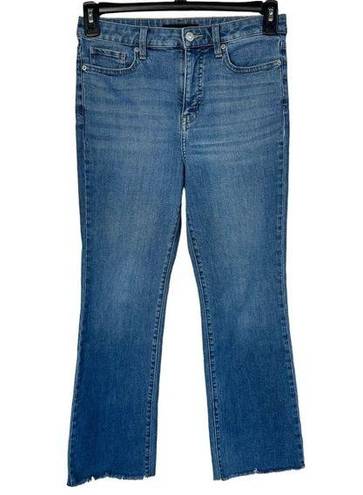 Uniqlo  SZ 4 Ankle Jeans High-Rise Medium Wash Pockets Zip-Fly Blue Frayed Hems