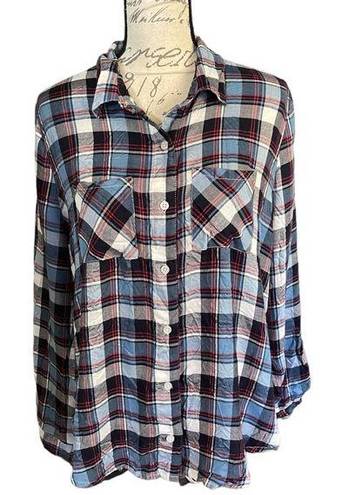 Blue Rain  Blue White Plaid Flannel Shirt Size X-Large