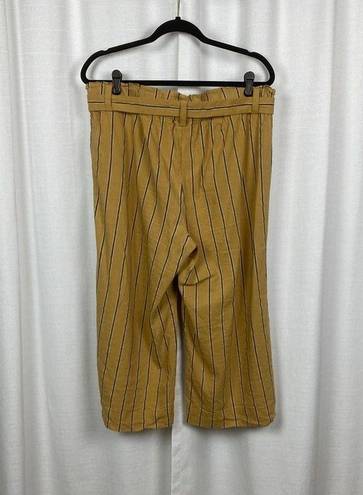 J.Jill  Dark Yellow Stripe Emelie Linen Stretch Wide Leg Cropped Pants Sz.L