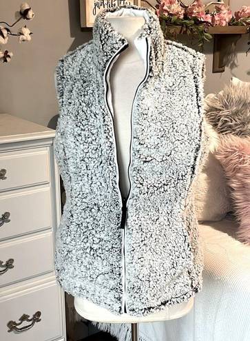 Free Country White Puffer Vest Reversible Charcoal Frosted Sherpa Zip Ski Jacket Womens Small