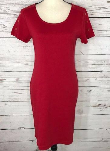 Karen Scott  Sport X-Small Dress Red Stretch Cap Sleeve Button Accent Scoop Neck