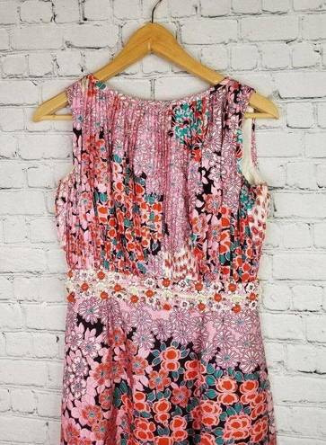 American Vintage VINTAGE Elinor Simmons Malcolm Starr Dress 6 Womens SILKY Pleated Floral Pink