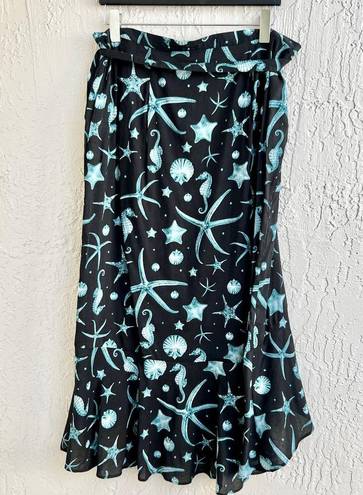 Agua Bendita  x Target Deep Sea Print Ruffle Wrap Midi Skirt Blue Black Women's L