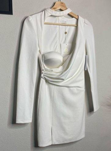 Alamour NEW  Dress Johanne Bustier Long Sleeve White Fitted Mini Dress Size XS