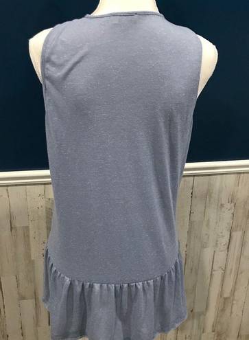 Umgee  Lace Up Blue Boho Peplum Tunic Top Small