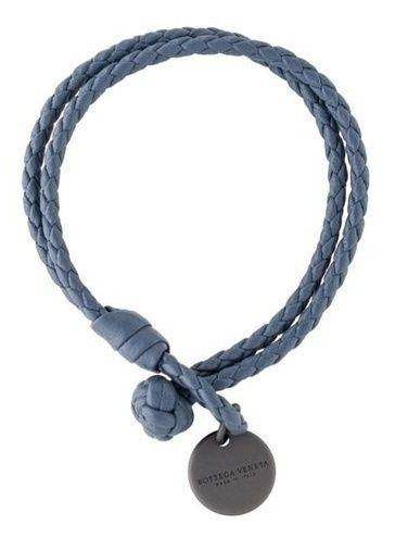 Bottega Veneta  Authentic Women's Blue Braided Leather Bracelet