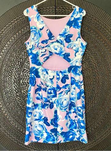 Betsey Johnson Floral Sleeveless Cut Out Back Dress Size 8 M Pink Blue Y2K Roses