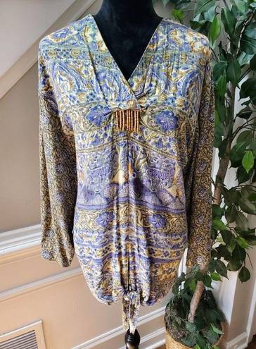 Carole Little  Women's Multicolor 100% Rayon V-Neck Long Sleeve Top Blouse Size 6