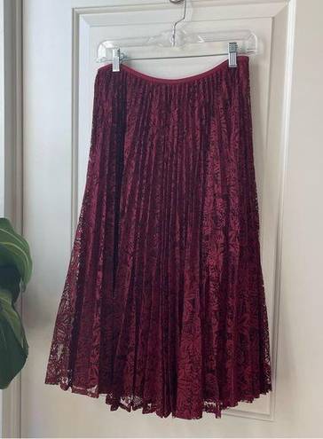 Talbots  Lace Pleated Skirt Maroon Red 6