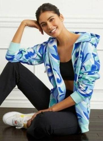 Hill House  Allie Zip-Up Hooded Fleece Jacket in Ocean Kaleidoscope Size Small