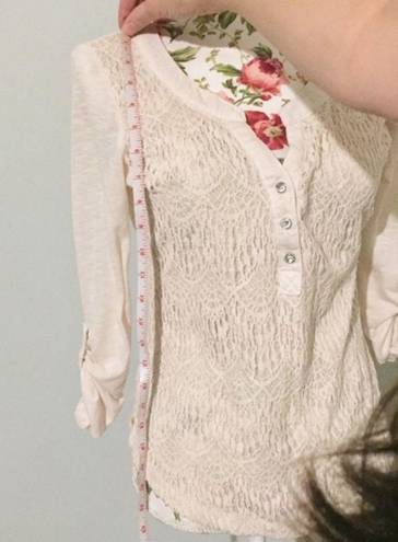 belle du jour Crochet Front Henley Button Blouse Top Ivory White