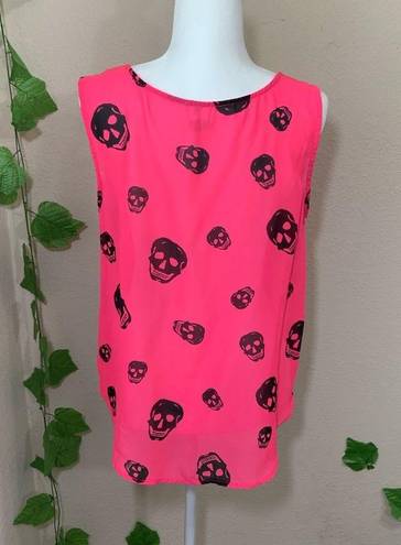 Ali & Kris Ali Kris Skull Hot Pink High Low Sheer Tank Top