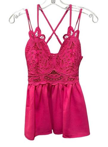 Main Strip  Eyelet Lace Criss Cross Tank Top Pink Size Small