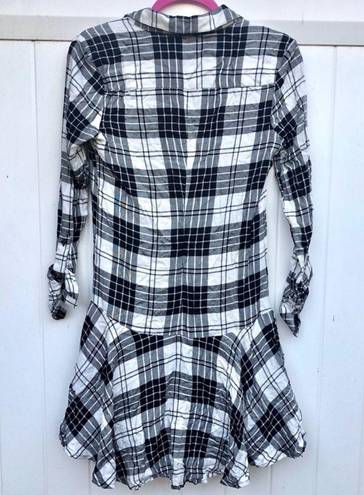 Sam Edelman  Plaid Shirt Dress Long Sleeve Size 2 Black White