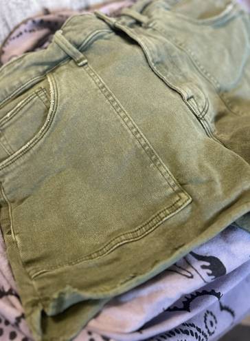 Good American High Waisted Olive Denim Shorts