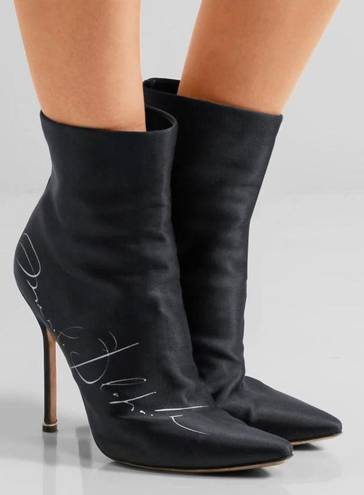 Manolo Blahnik  + Vetements Printed Satin Ankle Boots In Black