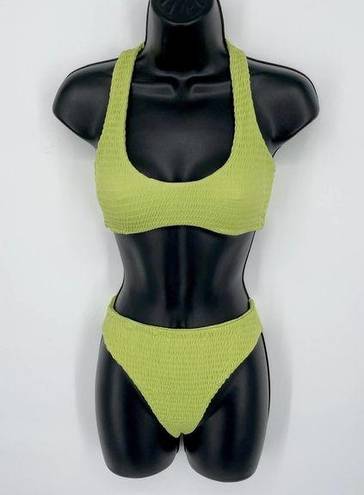 Naked Wardrobe  Swim Lime Smocked 2 Pc Bikini NEW Womens Sz S Style NW-W0538