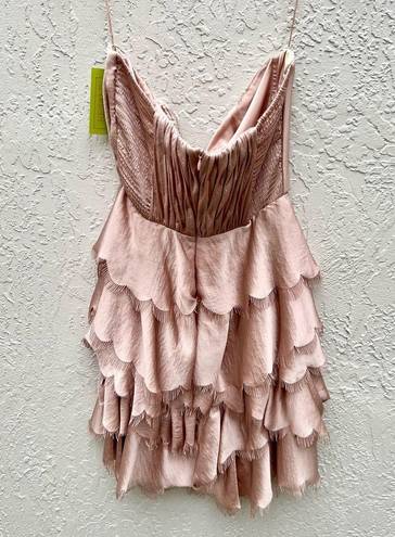 Rebecca Taylor eyelash tiered scallop satin strapless mini dress size 0