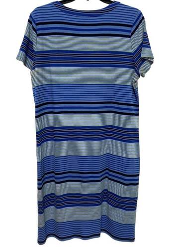 Talbots Shirt Dress Summer Cotton Knit Size Medium Blue Nautical Stripe