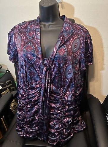 Style & Co  purple paisley button blouse,18W