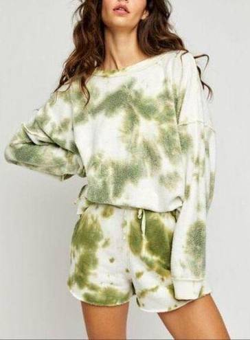 Free People Intimately  Set Womens Large Green Tie Dye Kelly Sweatshirt Shorts