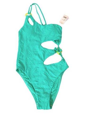 Trina Turk  Cascais Wave One Shoulder One Piece Cutout Swimsuit Aquamarine Size 6