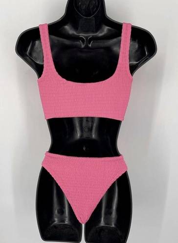 Naked Wardrobe  Swim Pink Smocked 2 Pc Bikini NEW Womens Sz L Style NW-W0523