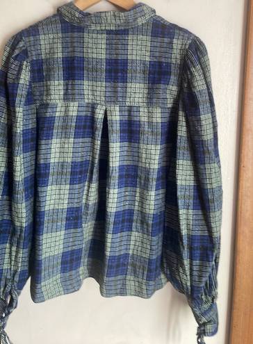 We The Free Free People Sun City Plaid Puff Sleeves Top