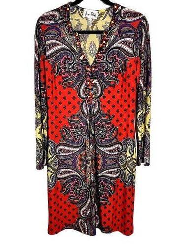 Joseph Ribkoff  Orange/Purple/White Paisley Multi Print L/S Midi Dress Sz10