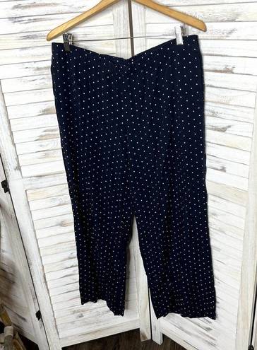 J.Jill  Women's Rayon Polka Dot Casual Pants Wide Leg Navy White Pockets Large