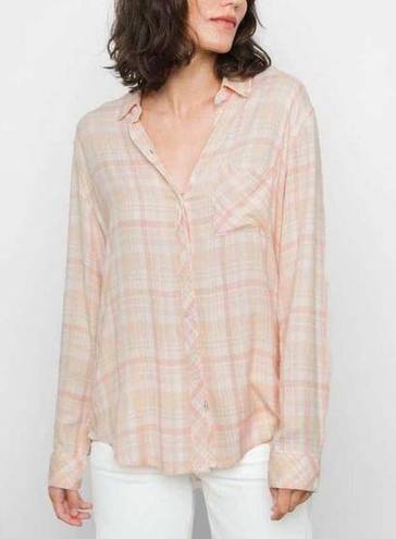 Rails  Women’s Sz M Peach Powder Pink Plaid Button Front Hunter Shirt